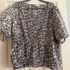 Time and Tru Blue and Orange Patterned Blouse